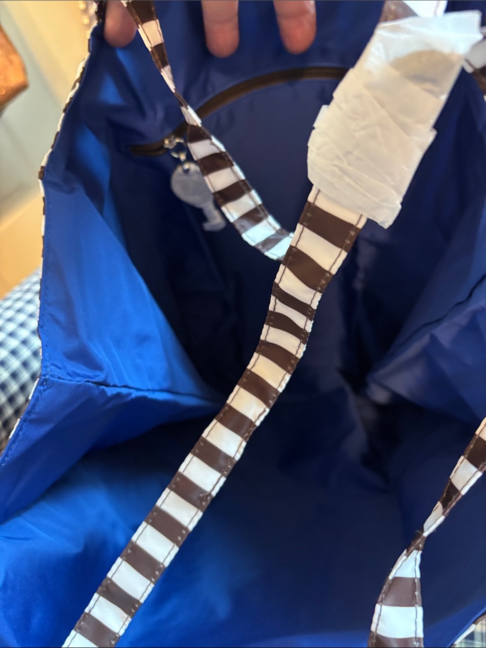 henri bendel Brown and White Vertical Striped packable tote - Picture 9 of 10